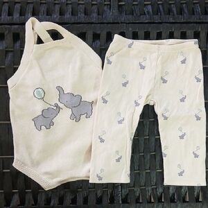 Janie and Jack Pale Yellow Knit Baby Set Gray Elephant Detail SZ 12-18 Mo